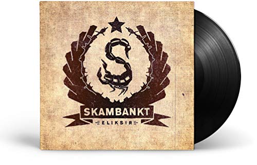 Vinyl record with a crest design featuring a scorpion and star.