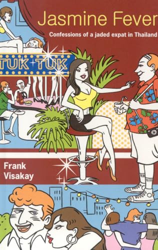 Book cover, "Jasmine Fever," with cartoon illustrations of people and scenes.