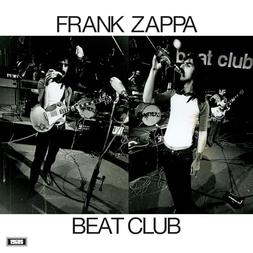 Black and white photo of Frank Zappa and The Mothers performing live.