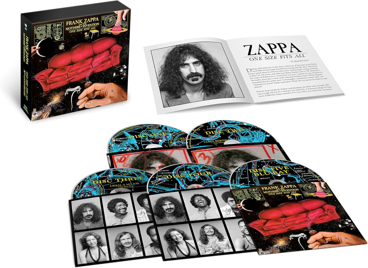 Frank Zappa box set with CDs, Blu-ray, and portrait photography.