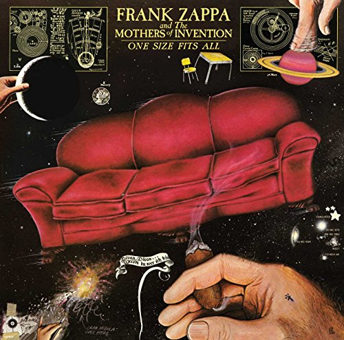 Surreal space scene featuring a large red sofa, a cigar, and astrological diagrams.