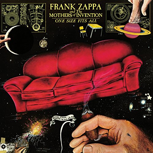 Frank Zappa album cover: red couch in space with planets and hand.