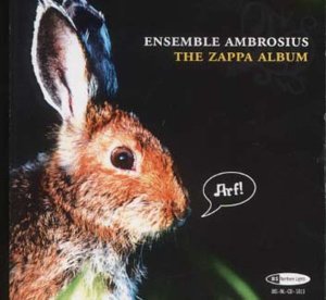 Frank Zappa album cover featuring a rabbit with a speech bubble against a black background.
