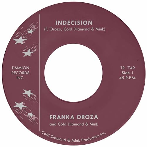 Dark red vinyl record label with white text and star graphics.