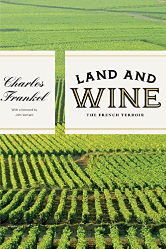 Book cover with vineyard rows and title "Land and Wine.