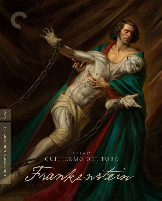Frankenstein Blu-ray cover: a painting of the monster in a green robe.