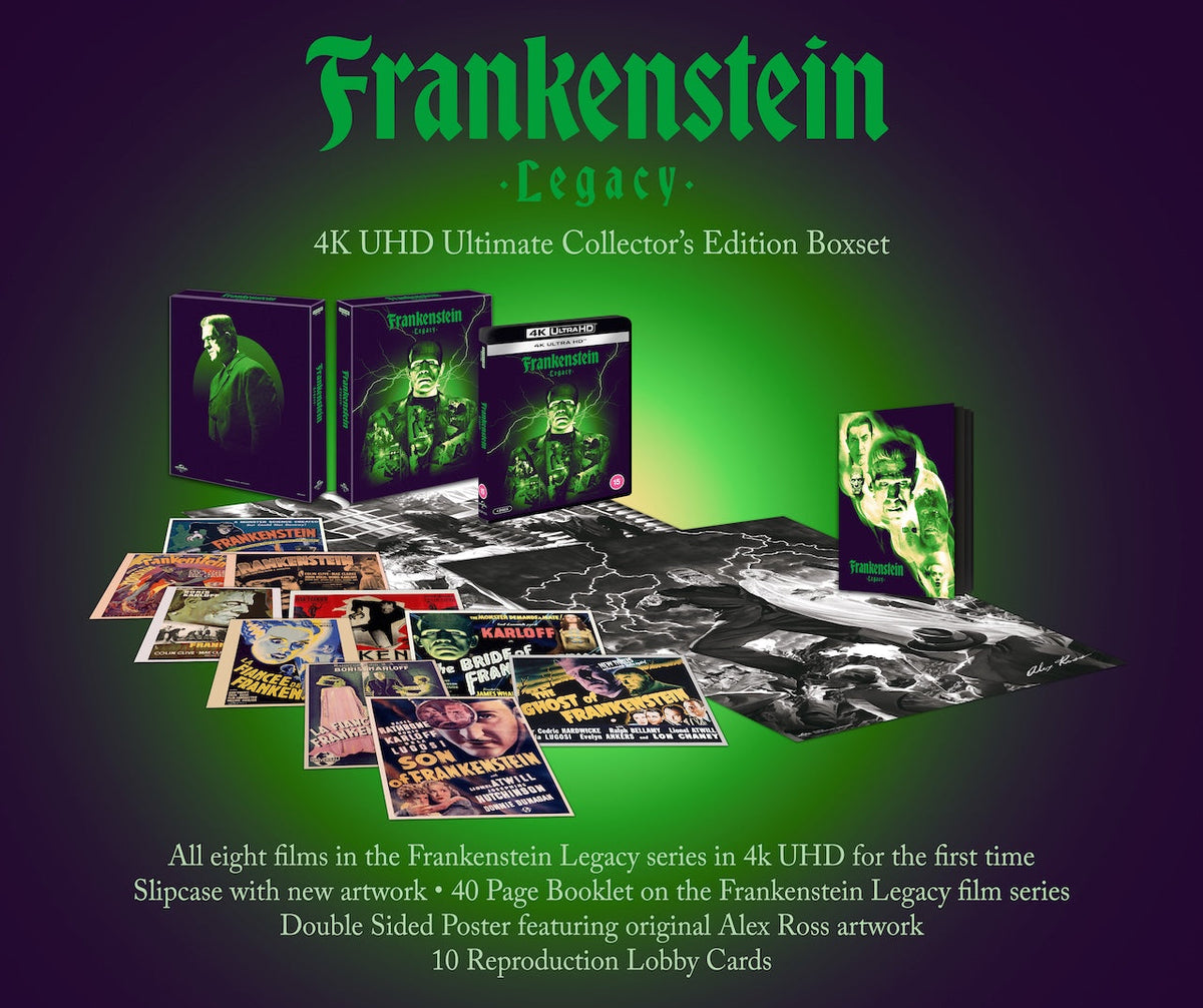 Frankenstein Legacy 4K UHD Blu-ray collector’s edition boxset with film imagery.