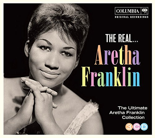 Aretha Franklin’s portrait on a 3CD album cover, black and white photo.