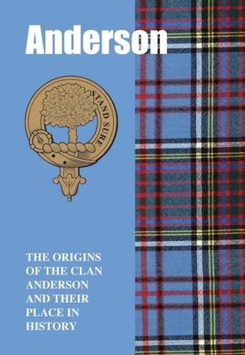 Book cover: "Anderson" clan history with crest and tartan pattern.