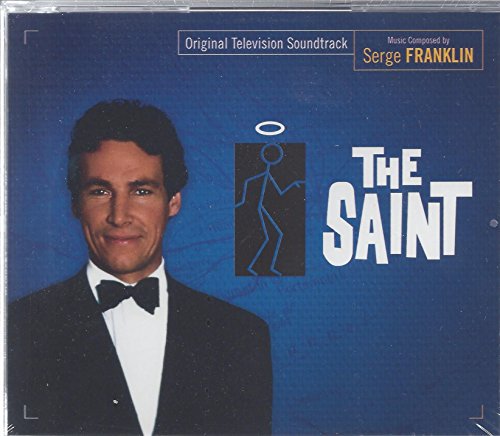 CD cover for "The Saint" soundtrack featuring Roger Moore in a tuxedo.