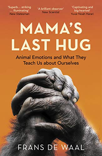 Book cover featuring chimpanzee hands gently holding each other, orange background.