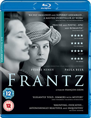 Blu-ray cover for the film Frantz featuring a black and white portrait of two actors.