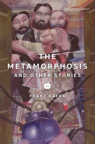 Book cover for "The Metamorphosis" by Franz Kafka, featuring painted figures.