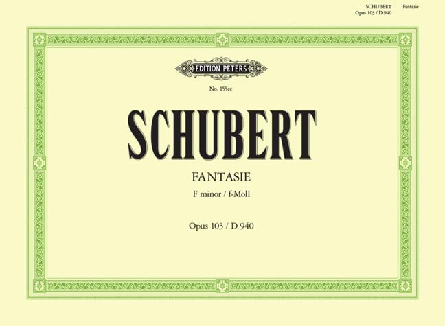 Sheet music cover for Schubert's Fantasie in F minor, Edition Peters, with decorative green border.