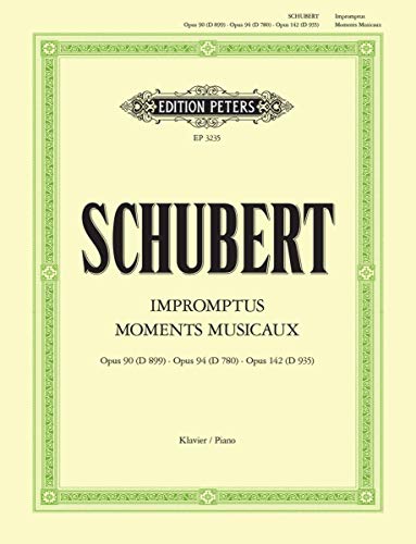 Sheet music cover for Schubert's Impromptus and Moments Musicaux, Edition Peters, pale yellow background.