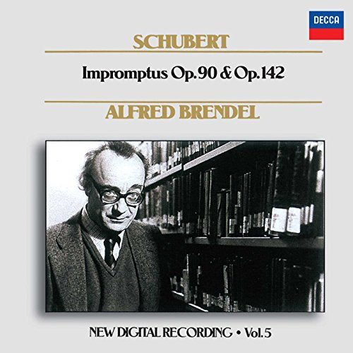 CD cover featuring pianist Alfred Brendel in front of bookshelves.