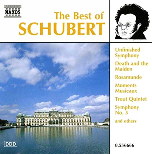 CD cover featuring a palace by a lake, Schubert portrait, and track list.