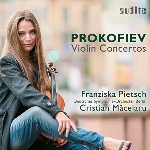 CD case featuring a violinist, likely Franziska Pietsch, with Prokofiev concerto details.