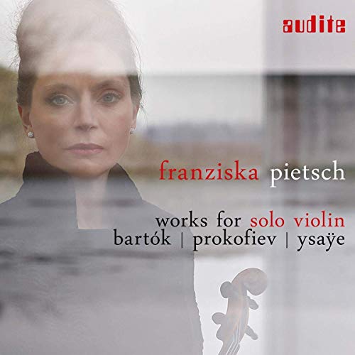 CD cover featuring violinist Franziska Pietsch and a violin scroll.