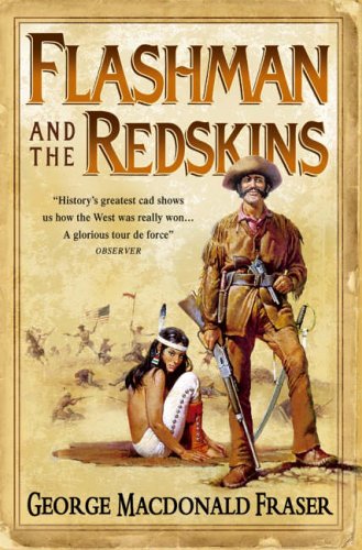 Book cover: "Flashman and the Redskins" with a cowboy and Native American figures.