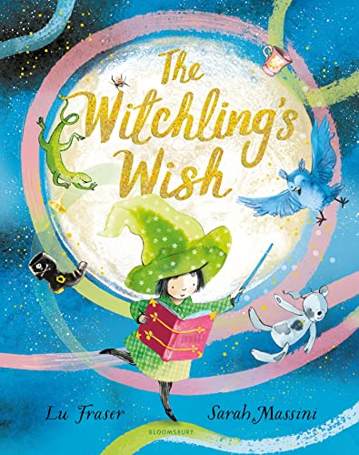 Book cover: young witch with bird, rabbit, and magical objects.
