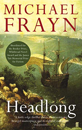 Book cover for “Headlong” featuring a sailing ship and pastoral scene.