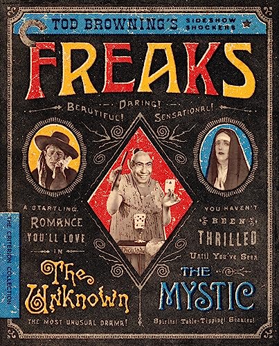 Blu-ray cover art for Tod Browning's Freaks featuring vintage film stills and stylized text.