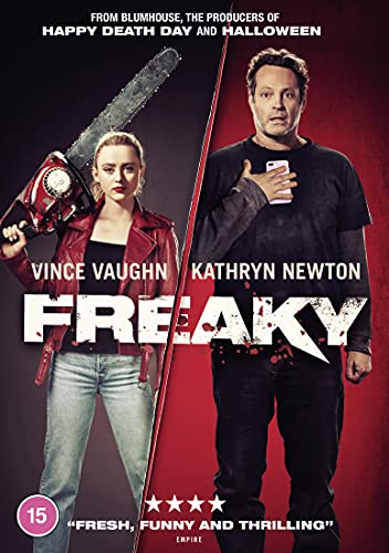Freaky DVD cover featuring two people split by a blood-splattered title.