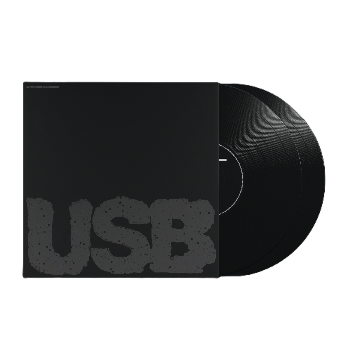 Black vinyl record with black sleeve displaying large white "USB" text.