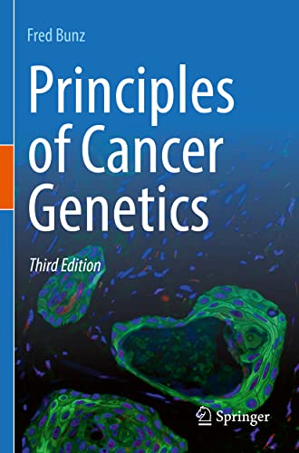 Book cover: "Principles of Cancer Genetics," third edition, with cell imagery.