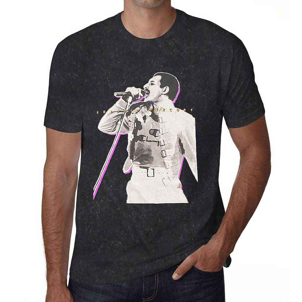 Glow-in-the-dark, mineral-washed t-shirt featuring an image of Freddie Mercury.