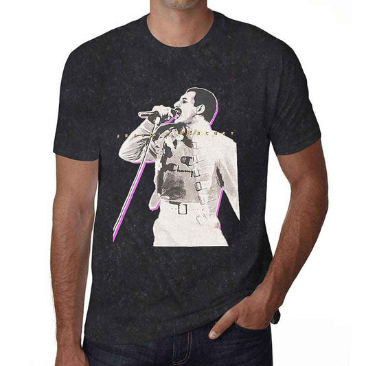 Glow-in-the-dark, mineral-washed t-shirt featuring an image of Freddie Mercury.