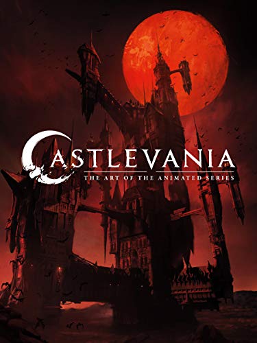 Book cover featuring a dark gothic castle silhouette against a large, glowing red moon.