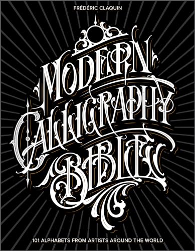 Book cover: “Modern Calligraphy Bible” with ornate, white lettering on black.