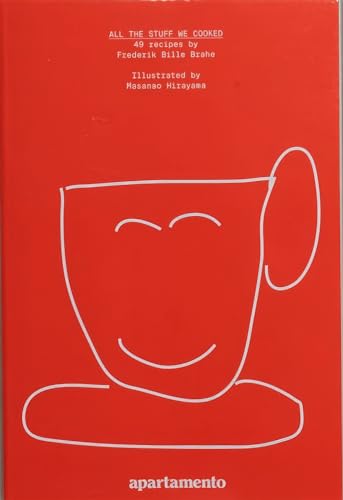 Red cookbook cover with white line drawing of a smiling coffee cup.