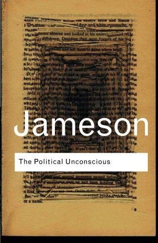 Book cover: "The Political Unconscious" by Fredric Jameson, text on aged paper.