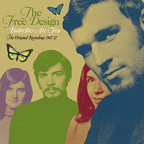 The image depicts the cover of an album titled "Butterflies Are Free." The cover features a faded image of four individuals, with the title and subtitle "The Original Recordings 1967-72" displayed prominently. Two butterflies are also visible on the cover. Alt text: "Album cover with faded image of four people and two butterflies."