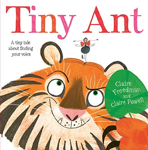 Book cover: orange tiger face with a small ant figure.