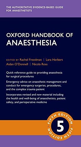Cover of the fifth edition "Oxford Handbook of Anaesthesia" medical guide.