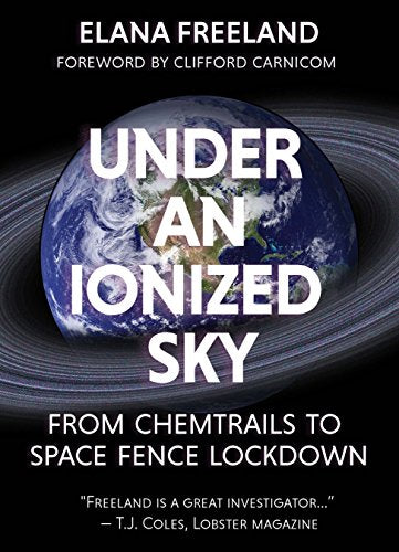 Book cover with Earth image and white text: “Under an Ionized Sky.”