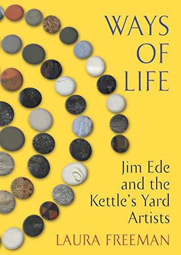 Book cover with a yellow background and a spiral pattern of pebbles.
