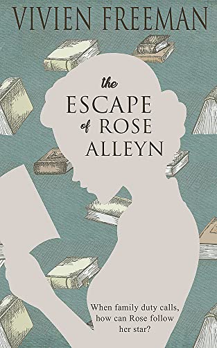 Book cover: Silhouette of a woman with stacked books, teal background.