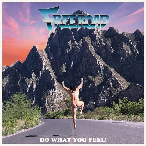 CD cover: mountains, road, and a nude figure running away.