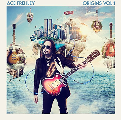 Ace Frehley album cover featuring the musician with guitars and cityscapes.