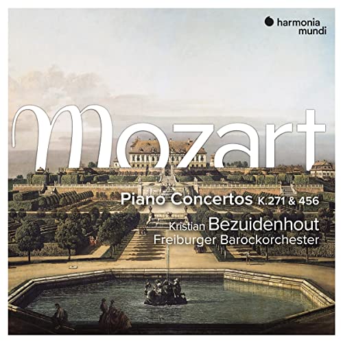 CD cover for Mozart piano concertos with a palace landscape.