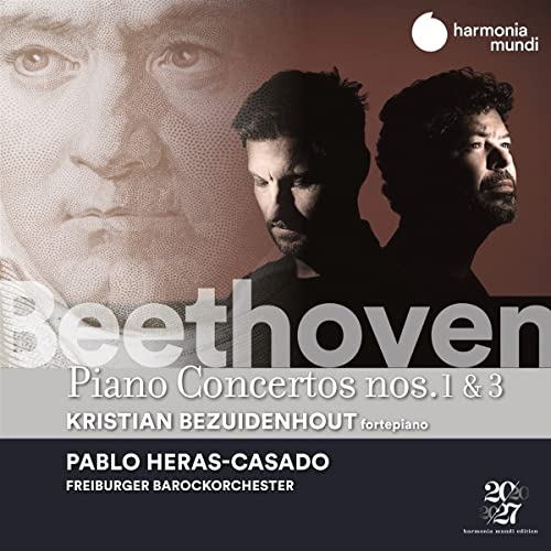 CD cover featuring portraits of Beethoven and pianists Bezuidenhout & Heras-Casado.