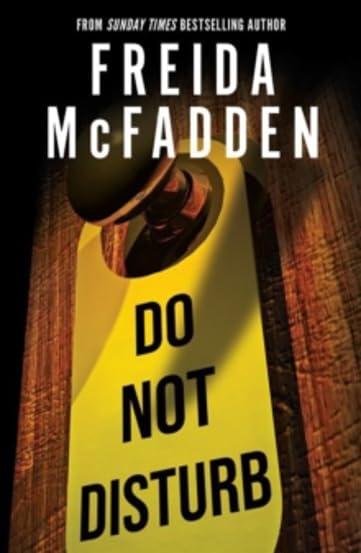 Book cover with a yellow “Do Not Disturb” sign and a shadowed face.