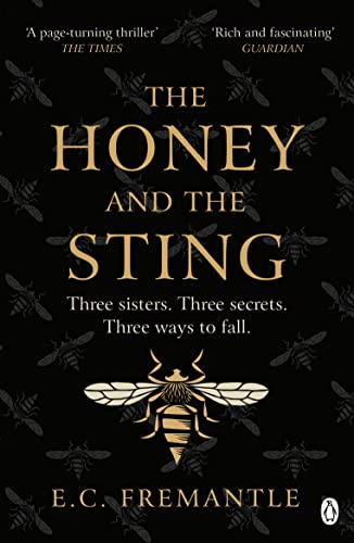 Book cover: "The Honey and the Sting" with bee imagery and white text.