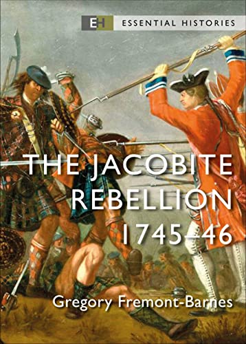 Book cover depicting 18th-century Scottish Highlanders in battle, “The Jacobite Rebellion.”