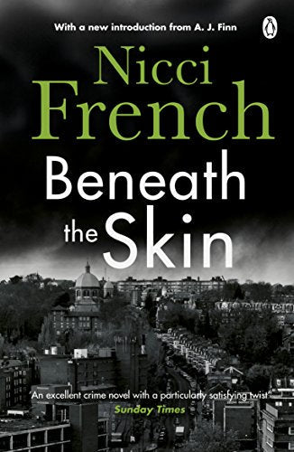 Book cover for "Beneath the Skin" by Nicci French, with a city skyline.
